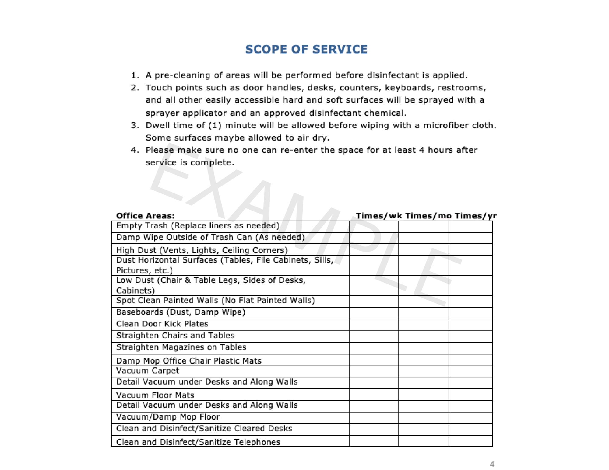 office cleaning scope of service